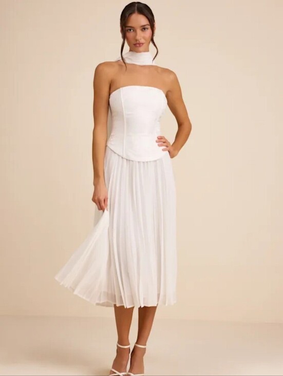 Lulus Dresses & Skirts - Lulu's White Strapless Pleated Mini Dress with Scarf Detail